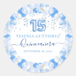 Blue Sparkle Quinceañera Balloon Runder Aufkleber