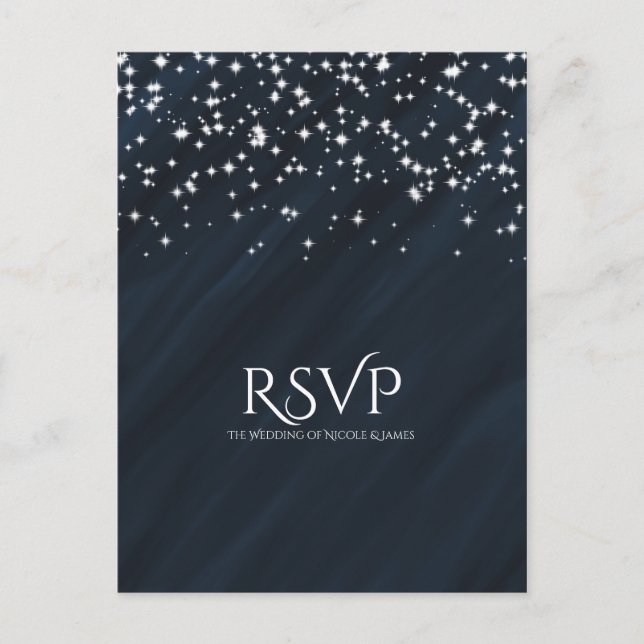 Blue & Sparkle Stars Elegante Wedding RSVP Karte (Vorderseite)
