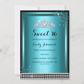 Blue Sparkle Tiara Sweet 16 Geburtstag Einladung