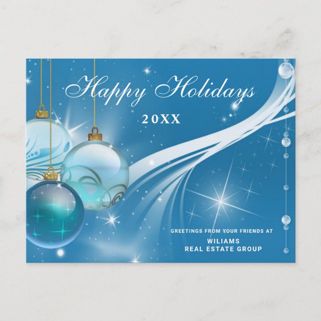 Blue Sparkle Weihnachtsbände Unternehmensgrüße Postkarte (Vorderseite)
