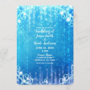 Blue Sparkling Frozen Winter Wonderland Wedding Einladung