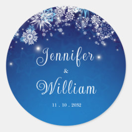 Blue Sparkling Winter Wonderland Wedding Runder Aufkleber