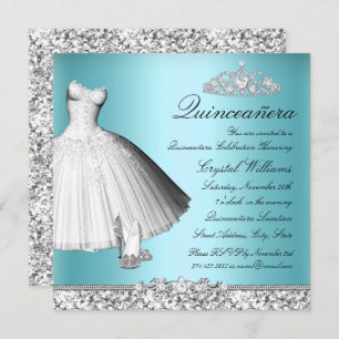 Blue Sparkon Glitzer Dress & Heelses Quinceanera Einladung
