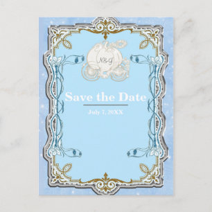 Blue Sparky Carriage Cinderella Save the Date Ankündigungspostkarte