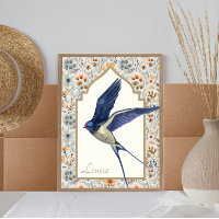 Blue Sparrow Verzierte Wildblume Custom Wall Art