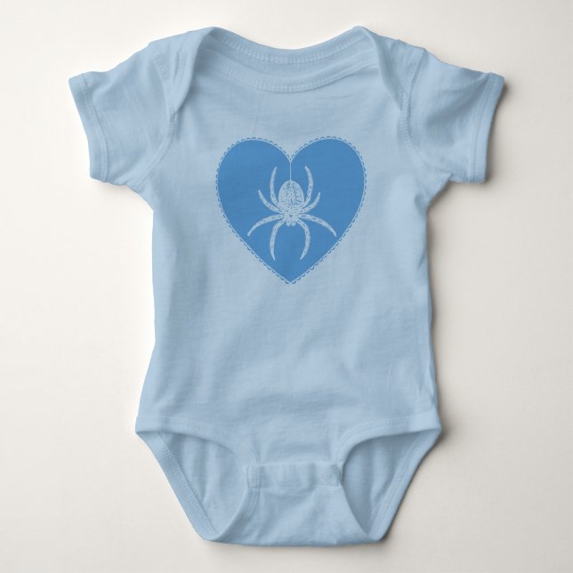 Blue Spider Heart Baby Bodysuit Strampler (Vorderseite)