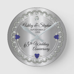 Blue Spinel Diamonds 65. Hochzeitstag Runde Wanduhr