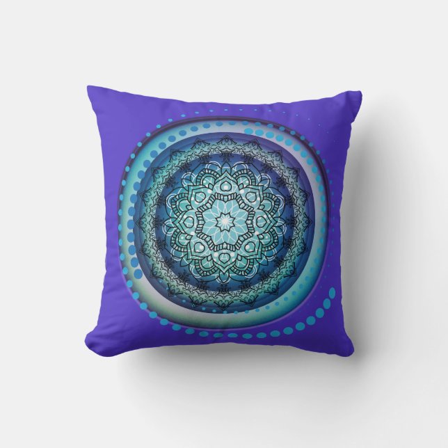 Blue Spiral Medallion Design Throw Kissen (Vorderseite)