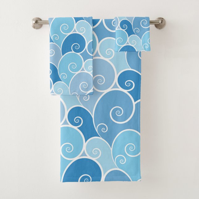 Blue Spiral Waves Badhandtuch Set (Insitu)