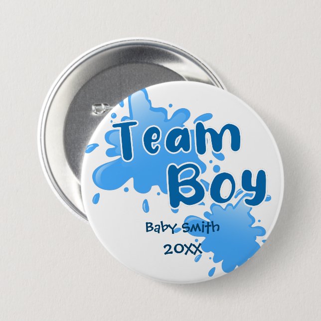 Blue Splash Gender offenbart Team Boy Blue Button (Vorne & Hinten)