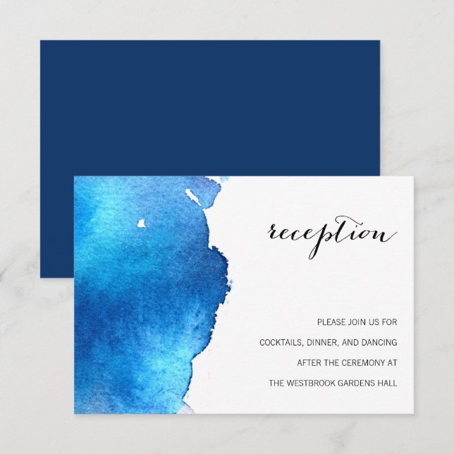 Blue Splash Watercolor Hochzeit Begleitkarte (Vorne/Hinten)