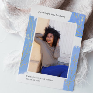 Blue Splashes Botanical Foto Graduation Party Einladung