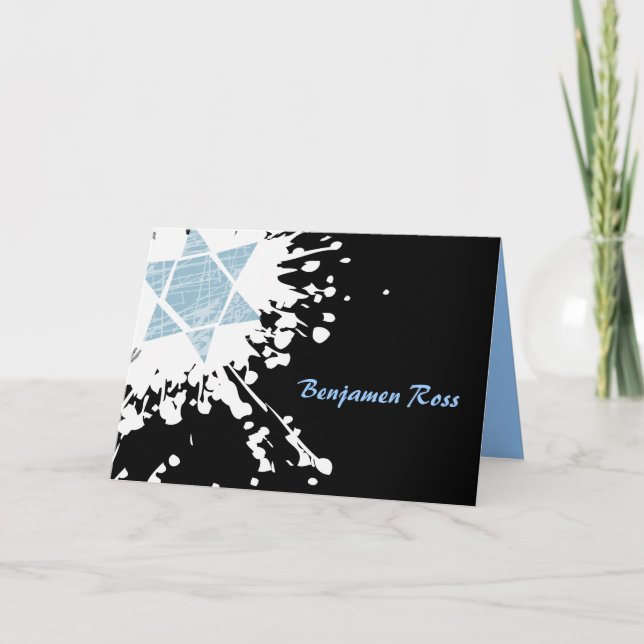 Blue Splatter Star Bar Bat Mitzvah Thank You Card (Vorderseite)