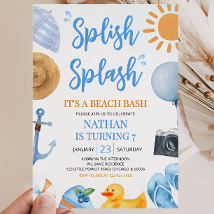 Blue Splish Splash Beach Bash Birthday Einladung
