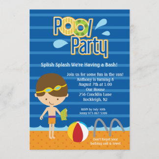 Blue Splish Splash Boys Pool Party Geburtstag Einl Einladung
