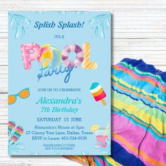Blue Splish Splash Kids Pool Party Einladung