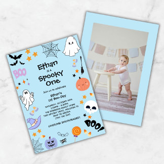 Blue Spooky Ein Niedliches Foto Halloween 1. Gebur Einladung