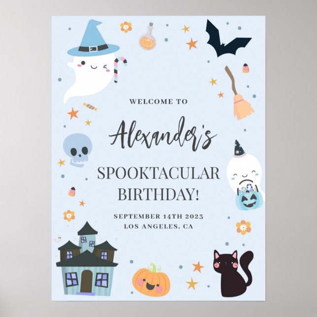 Blue Spooky Geburtstag Begrüßungszeichen Poster (Vorne)
