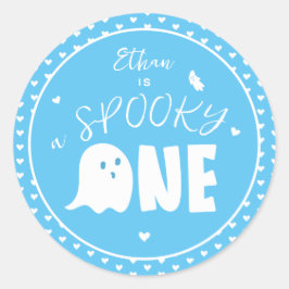 Blue Spooky One Boy Ghost Halloween 1. Geburtstag Runder Aufkleber