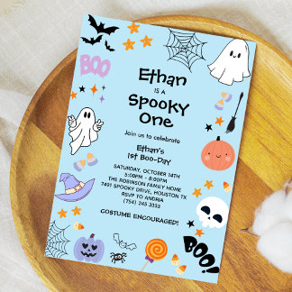 Blue Spooky One Niedlich Ghost Halloween 1. Geburt Einladung