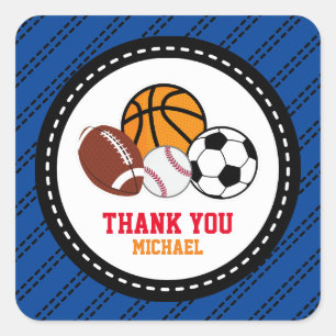 Blue Sport All Star Party Vielen Dank Tag Quadratischer Aufkleber