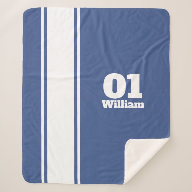 Blue Sport Stripe Monogram Sherpa Blanket Sherpadecke (Vorderseite)