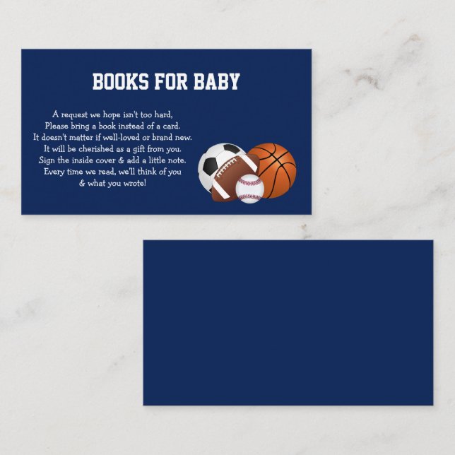 Blue Sports Baby Showbücher für Baby Begleitkarte (Vorne/Hinten)
