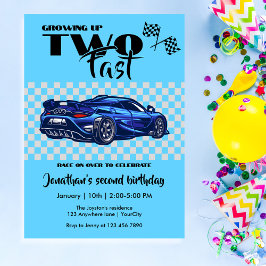 Blue Sports Car wächst bis zum 2. Geburtstag Einladung