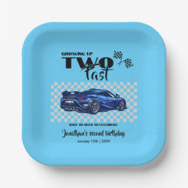 Blue Sports Car wächst bis zum 2. Geburtstag Pappteller