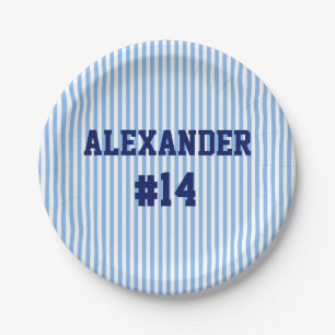 Blue Sports Striped Theme Birthday Paper Plate Pappteller