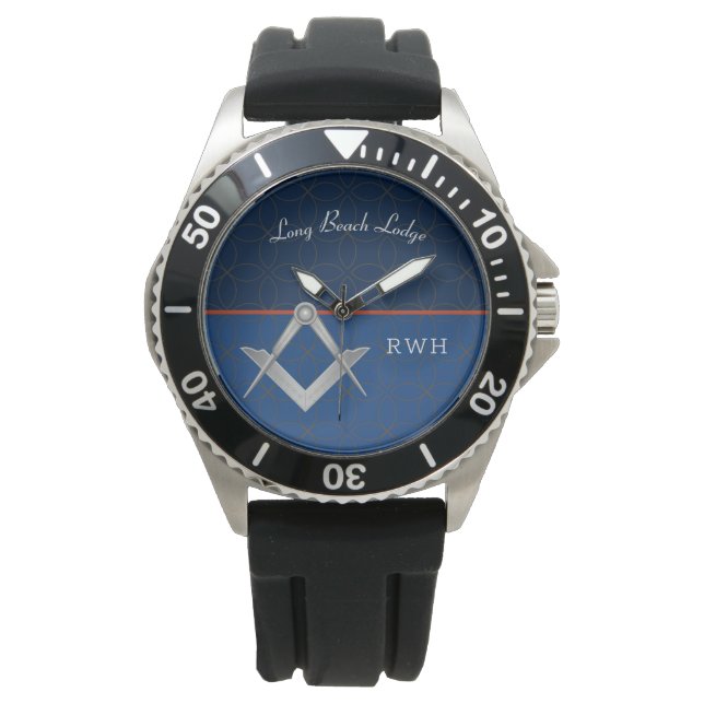 Blue Sporty Monogram Masonic Watch Armbanduhr (Vorderseite)