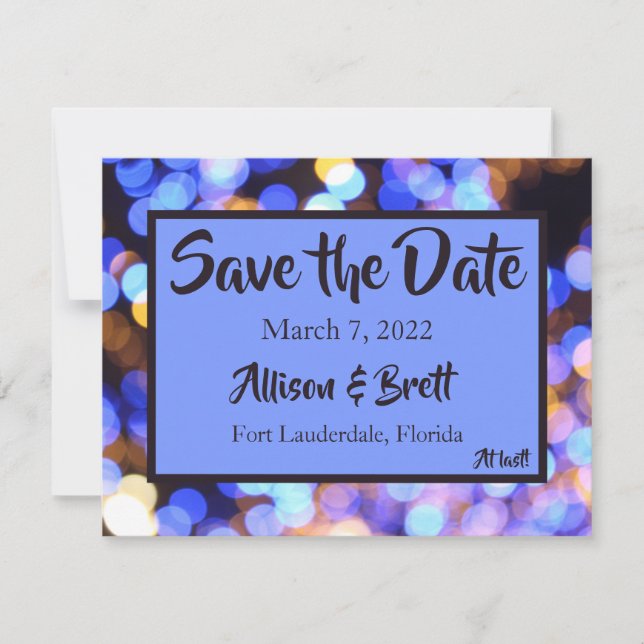 Blue Spot Lights Save the Date Card (Vorderseite)