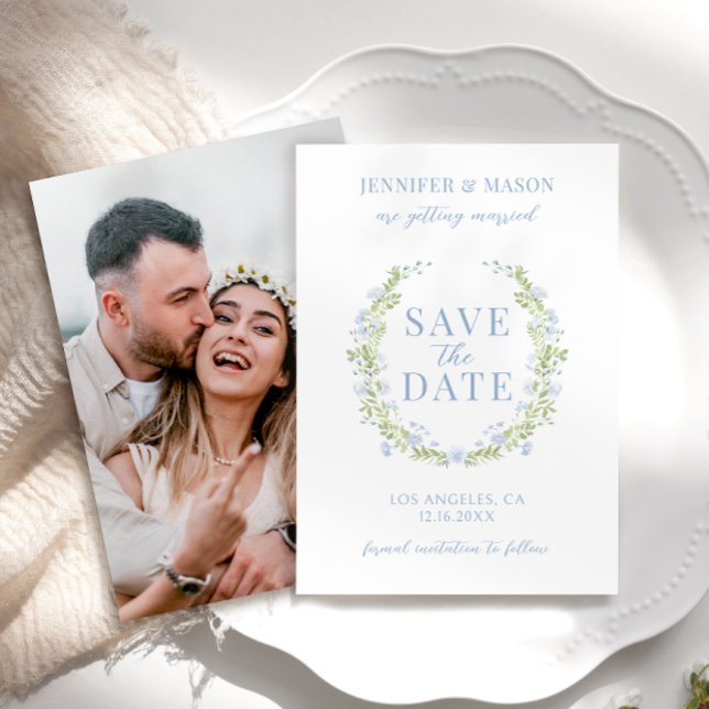 Blue Spring Blume Save the Date Foto Einladung (Von Creator hochgeladen)