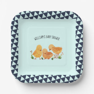Blue Spring Litcken Chicken Family Boy Baby Dusche Pappteller