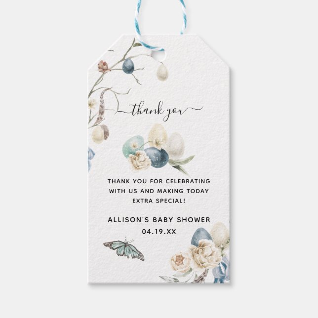 Blue Spring Oster | Babydusche Vielen Dank Geschenkanhänger (Vorderseite)