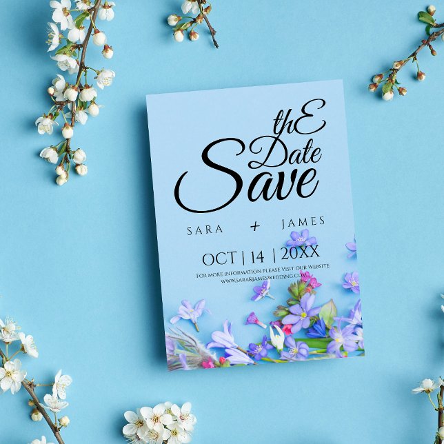 Blue Spring Save the Date Hochzeitskarte (Von Creator hochgeladen)