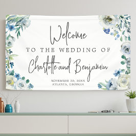 Blue Spring Watercolor Blumenchic Hochzeit Willkom Banner