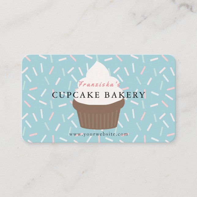 Blue Sprinkles Cupcake Bakery Business Card Visitenkarte (Vorderseite)