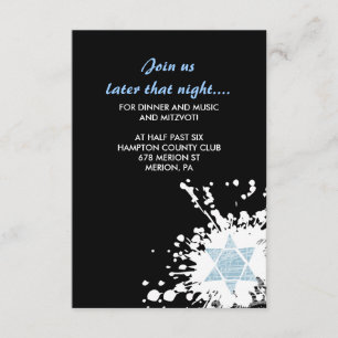 Blue Spritzer Star Bar Bat Mitzvah Empfang Card Begleitkarte