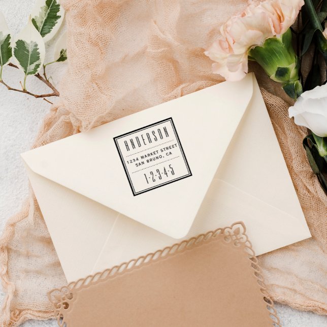 Blue Square | Art Deco Rücksendeadresse Permastempel (Von Creator hochgeladen)