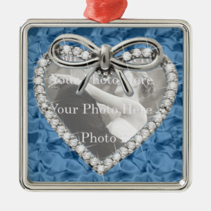 Blue Square Diamond Herz Rahmen Ornament. Silbernes Ornament