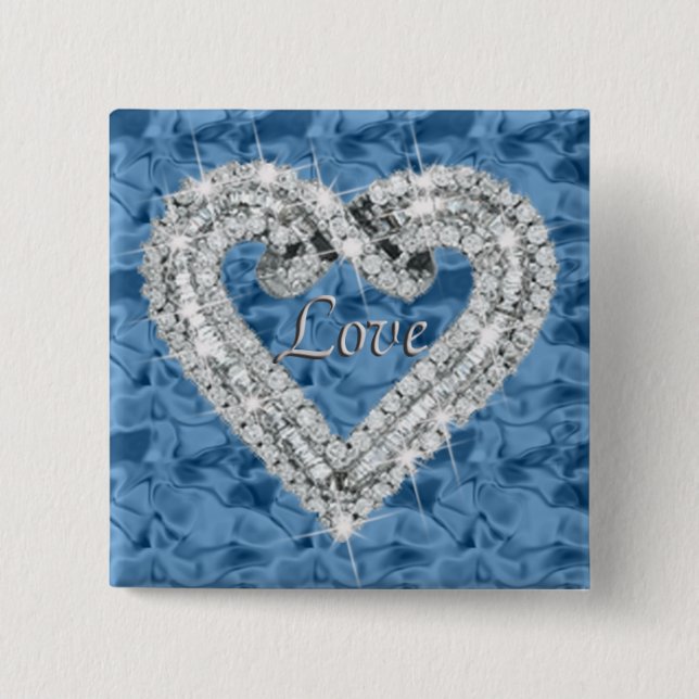 Blue Square Liebe Diamond Heart Button (Vorderseite)