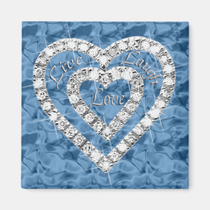 Blue Square Live Laugh Liebe Diamond Heart Magnet