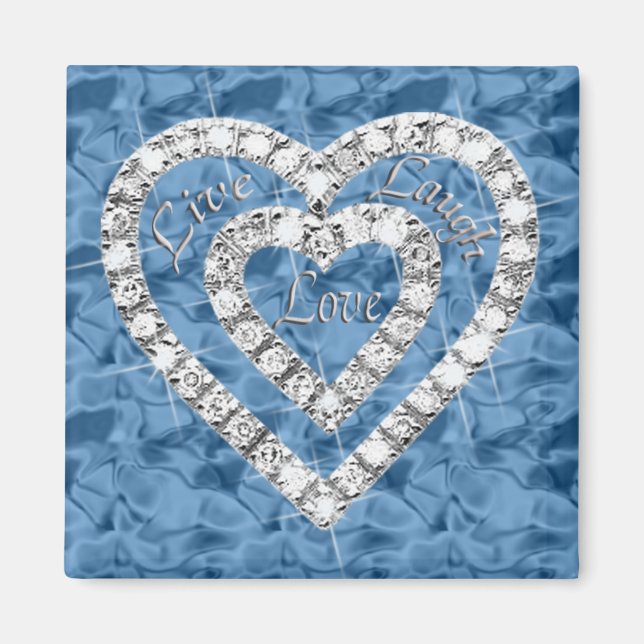 Blue Square Live Laugh Liebe Diamond Heart Magnet (Vorne)