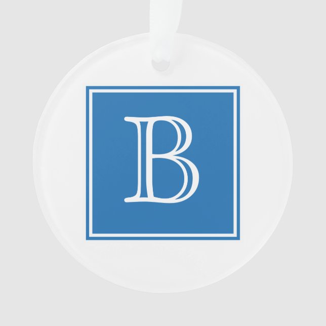 Blue Square Monogram Acrylic Ornament (Vorderseite)