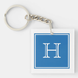 Blue Square Monogram Acrylic Schlüsselanhänger