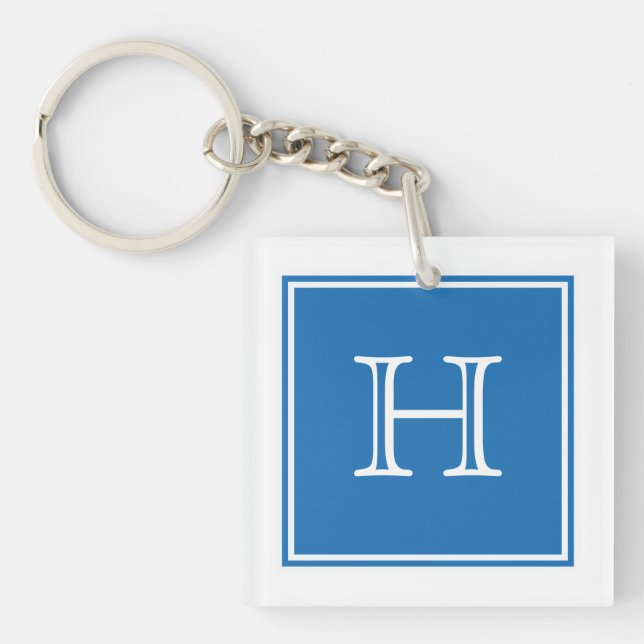 Blue Square Monogram Acrylic Schlüsselanhänger (Vorderseite)