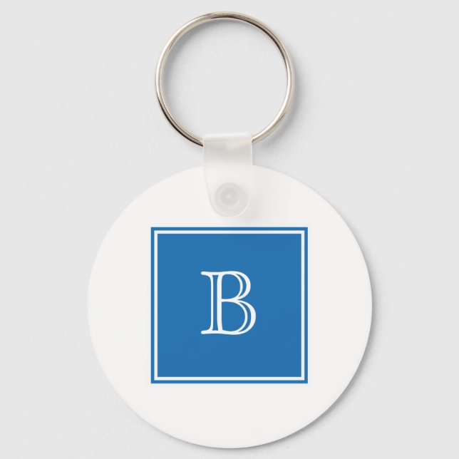 Blue Square Monogram Basic-Schlüsselanhänger Schlüsselanhänger (Vorderseite)