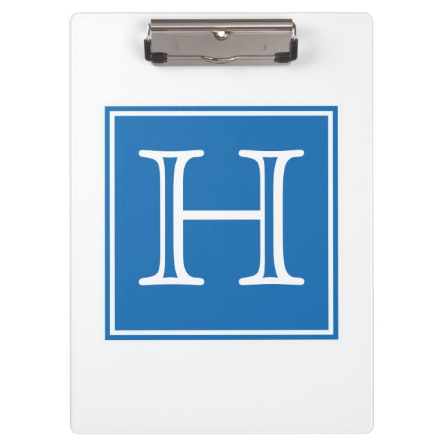 Blue Square Monogram Clipboard Klemmbrett (Vorderseite)