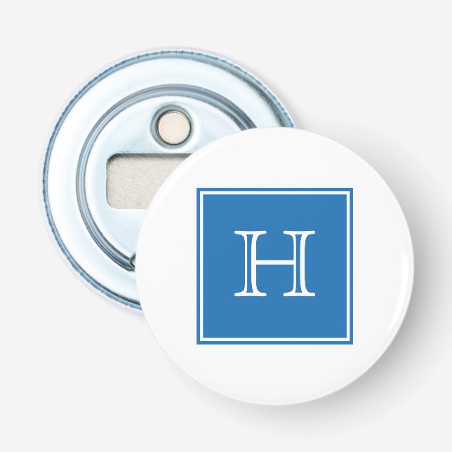 Blue Square Monogram Magnet Flaschenöffner (Vorderseite)